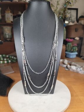 paparazzi Silver Multi-Strand Layered Necklace with Bead Accents